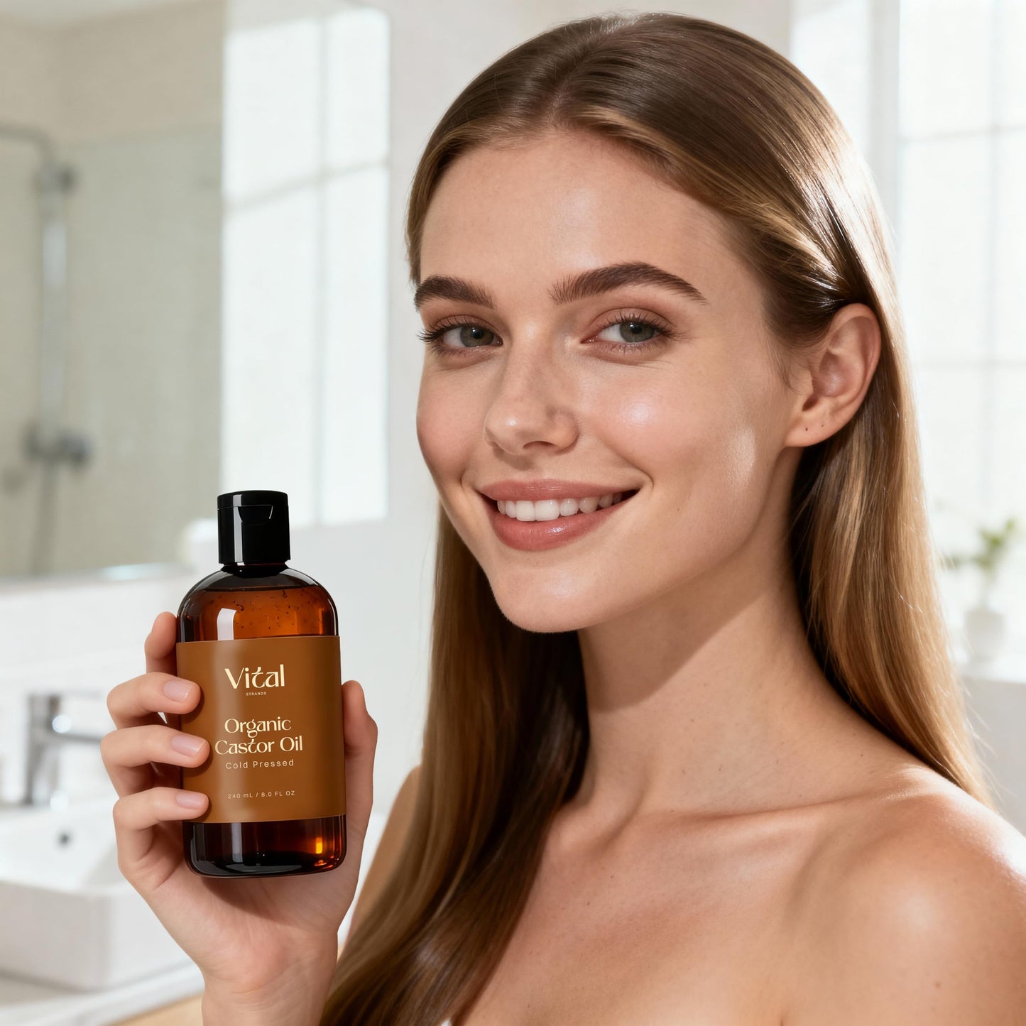 Vital Strands Castor Oil Organic & Cold Pressed – Hair & Skin Nourishment, Eyelash & Brow Serum – Hexane Free, Vegan, 8oz