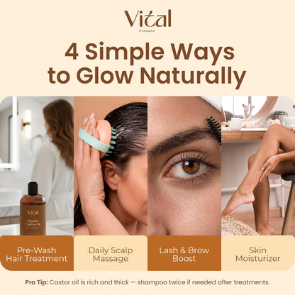 Vital Strands Castor Oil Organic & Cold Pressed – Hair & Skin Nourishment, Eyelash & Brow Serum – Hexane Free, Vegan, 8oz