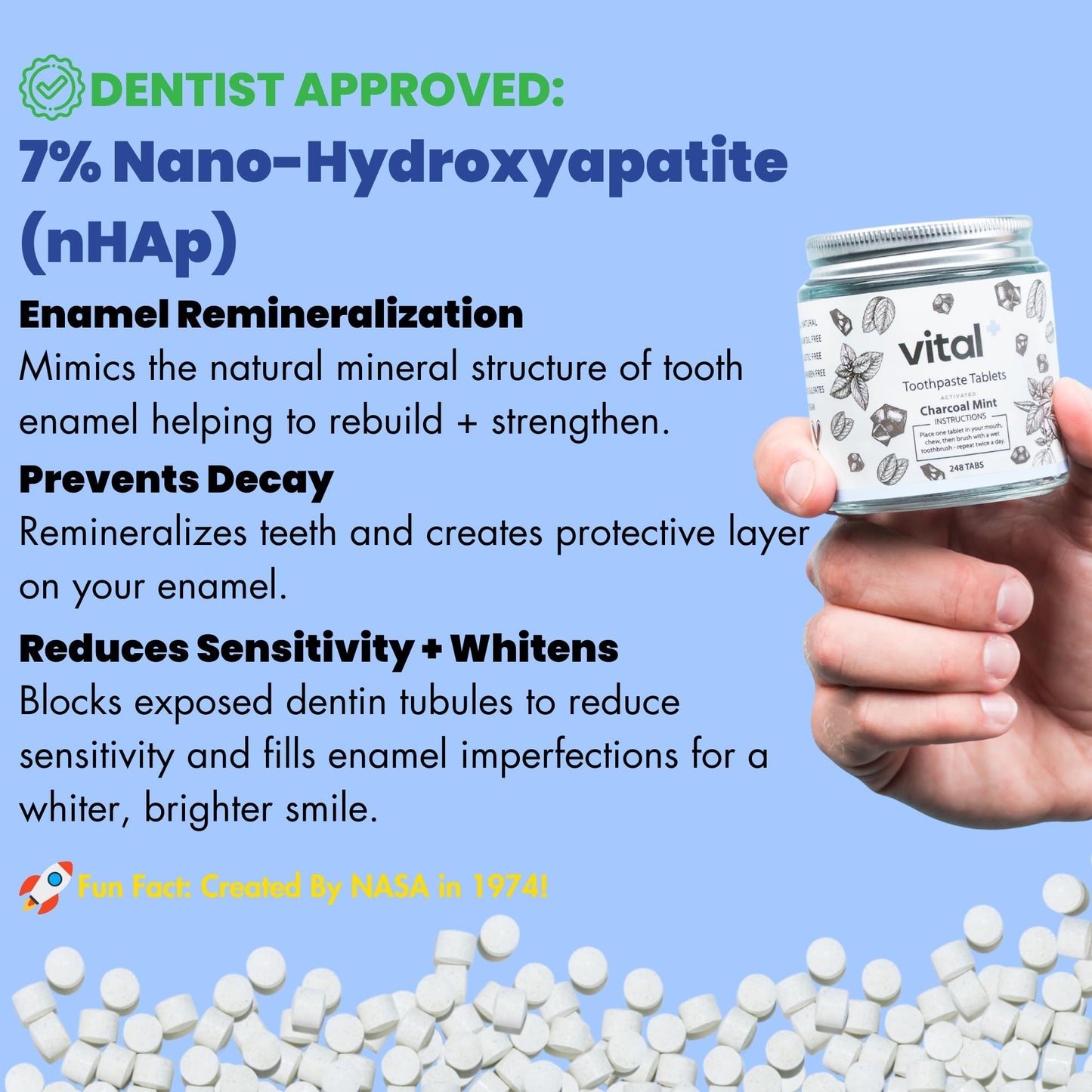 Vital Toothpaste Tabs with Nano-Hydroxyapatite | Whitens & Remineralizes Naturally