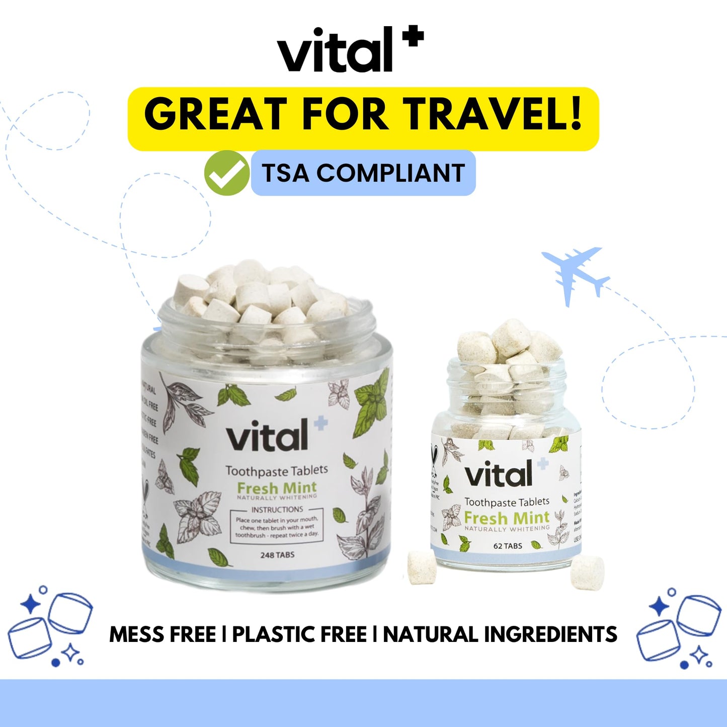 Vital Toothpaste Tabs – 7% Nano-Hydroxyapatite, Fluoride Free, 248 Tabs (4 Months)