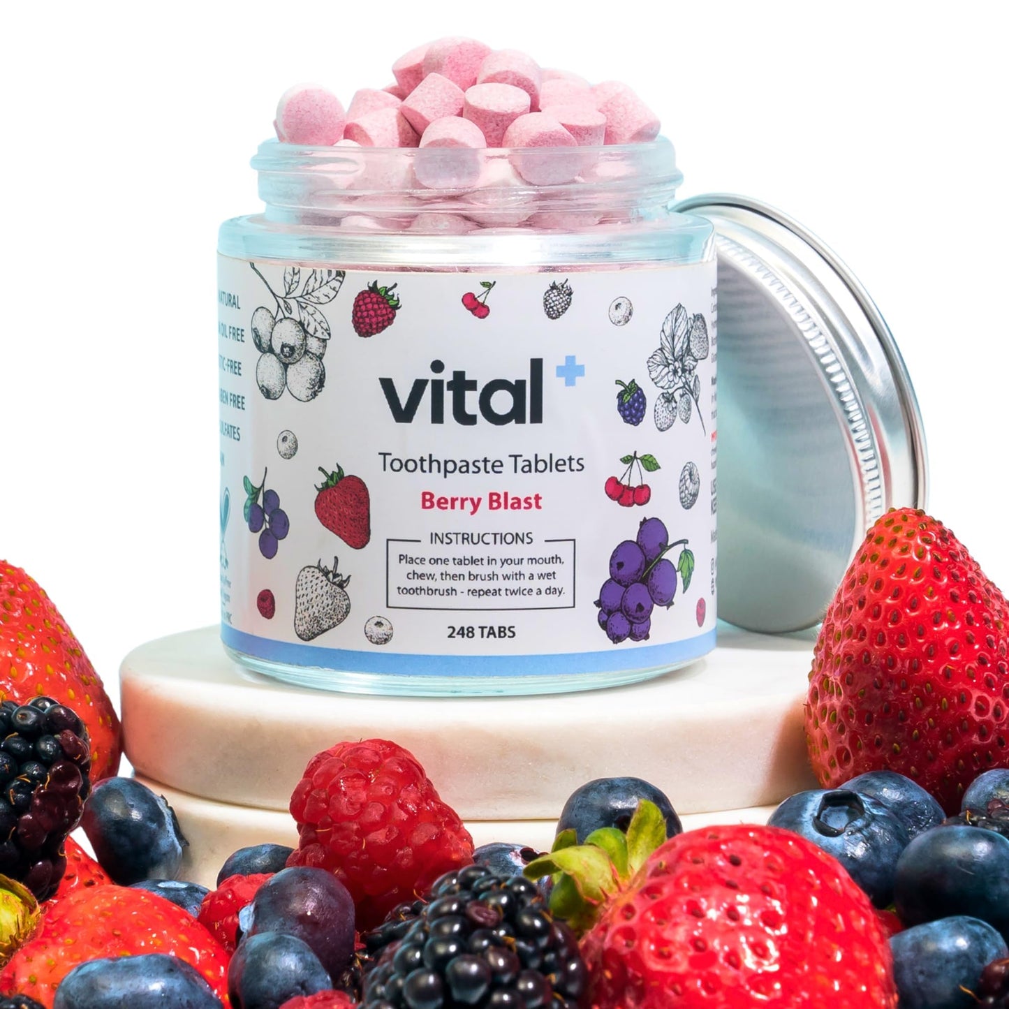 Vital Toothpaste Tabs with Nano-Hydroxyapatite | Berry Blast – Fluoride Free, Plastic Free, 248 Tablets