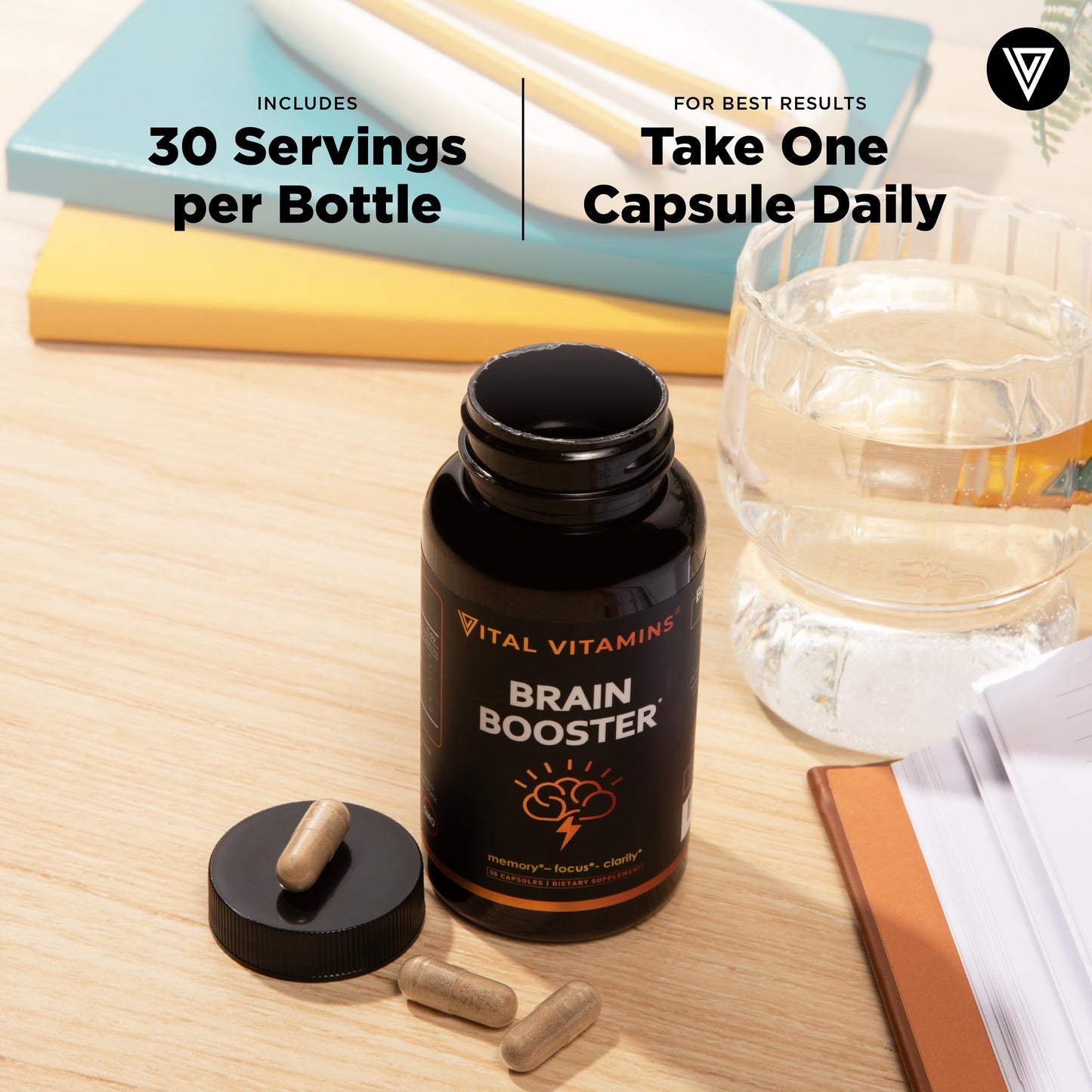 Vital Vitamins Brain Support with Bacopa Monnieri – Memory & Focus Nootropic (Caffeine-Free)