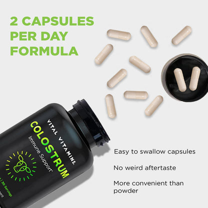 Vital Vitamins Colostrum Supplement – IgG 10% | Vitamin C, Zinc & Selenium | Grass-Fed 60 Caps