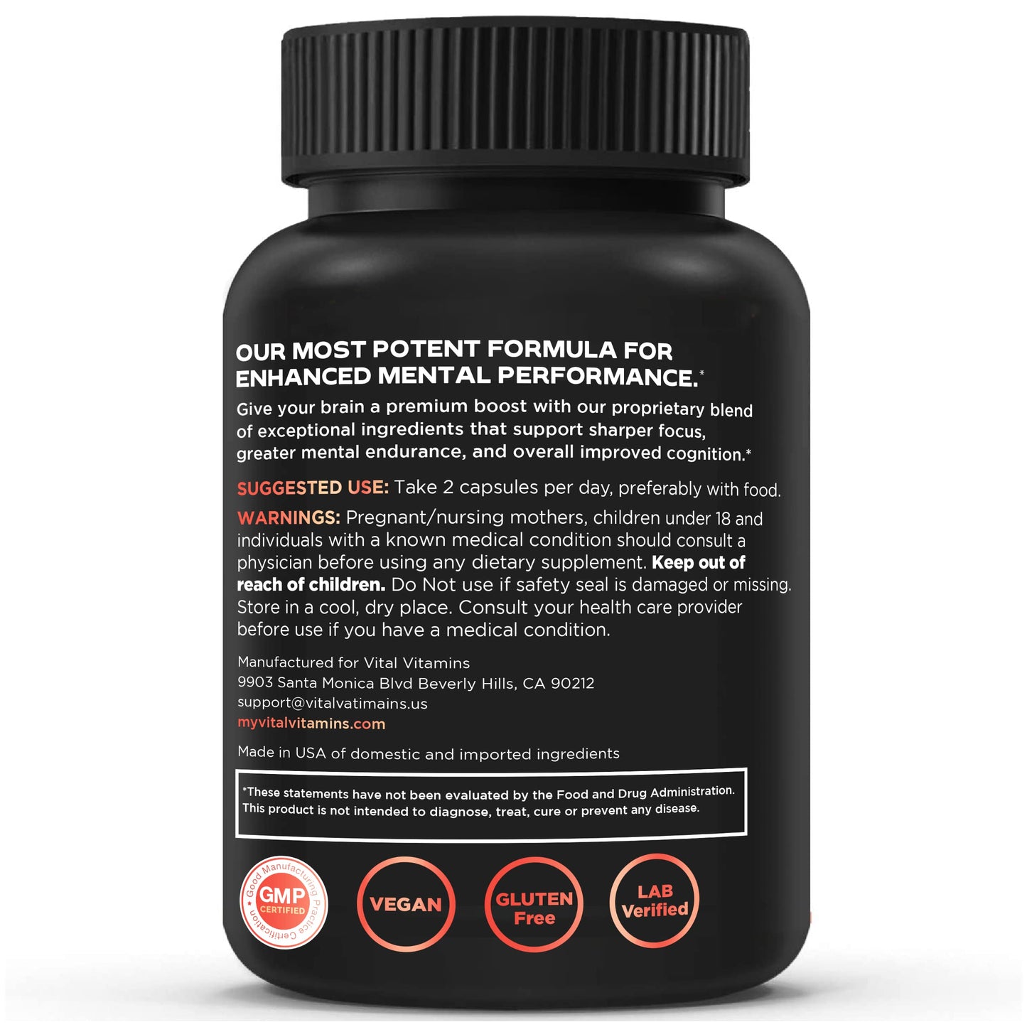 Vital Vitamins Nootropic Brain Supplement Plus – Memory & Focus (Lion's Mane) 60 Caps