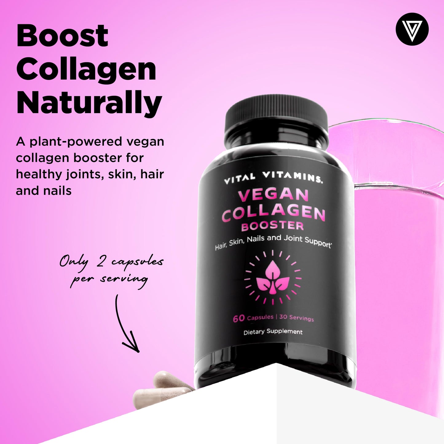 Vital Vitamins Vegan Collagen Booster - Plant-Based, Silica & Hyaluronic Acid - 60 Capsules