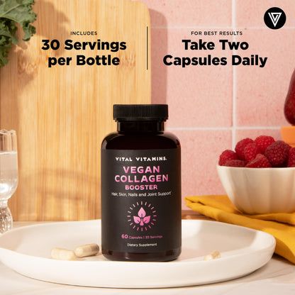 Vital Vitamins Vegan Collagen Booster - Plant-Based, Silica & Hyaluronic Acid - 60 Capsules