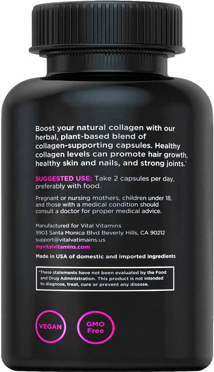 Vital Vitamins Vegan Collagen Booster - Plant-Based, Silica & Hyaluronic Acid - 60 Capsules