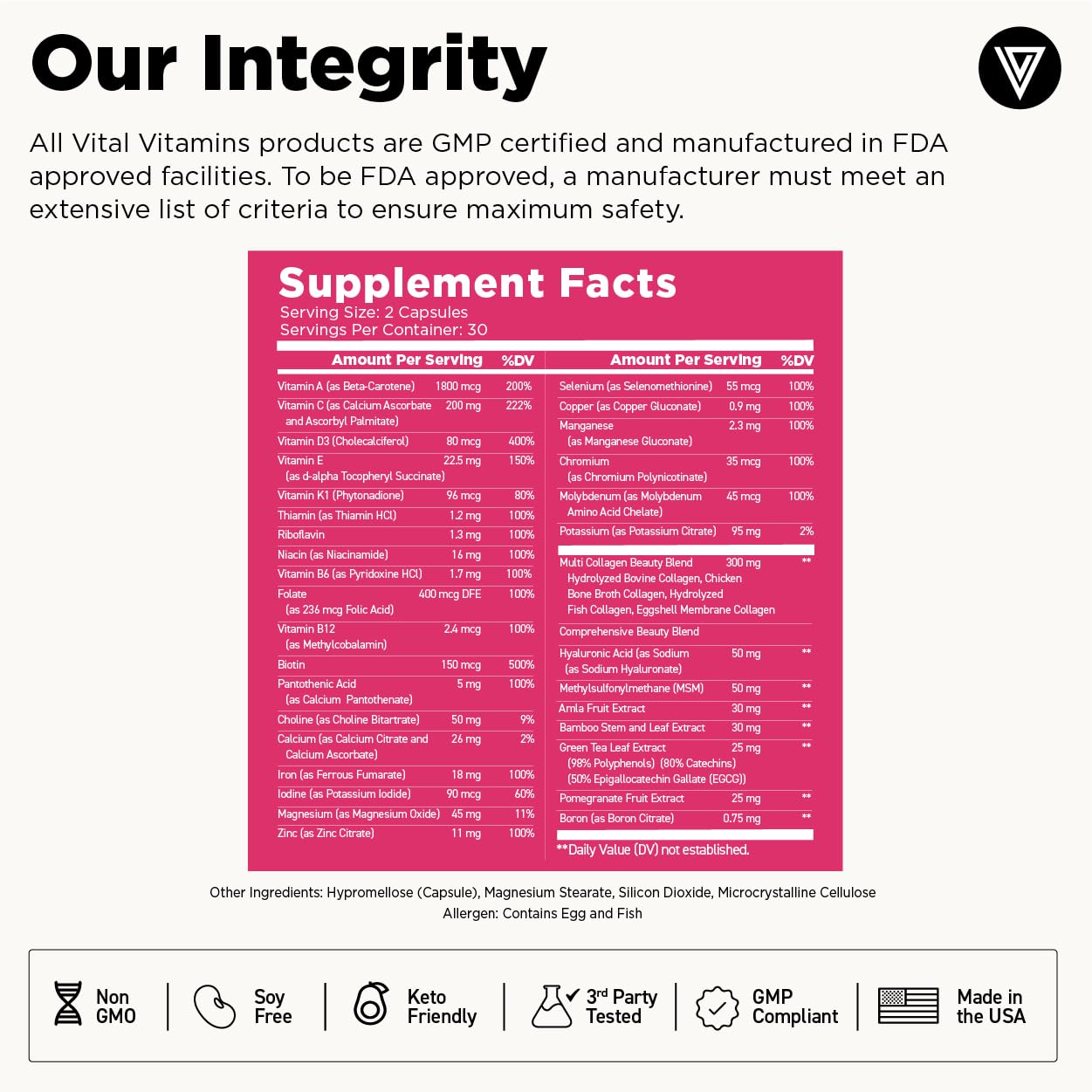 Vital Vitamins Women's Multivitamin Complex – Multi-Collagen, Hyaluronic Acid & MSM