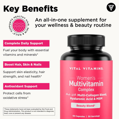 Vital Vitamins Women's Multivitamin Complex – Multi-Collagen, Hyaluronic Acid & MSM