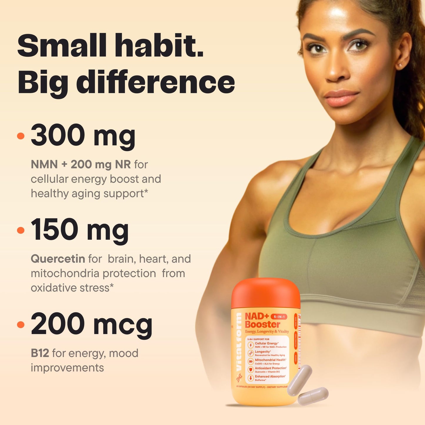 VitalForm NAD+ Booster – NMN + NR Complex for Energy, Healthy Aging & Brain Support | 60 Vegan Capsules