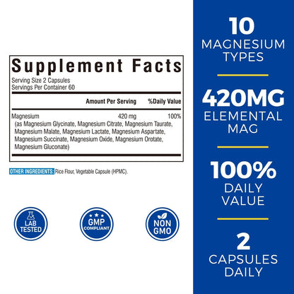 Vitalibre 10-in-1 Magnesium Complex – 420mg Elemental Magnesium
