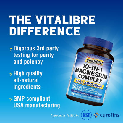 Vitalibre 10-in-1 Magnesium Complex – 420mg Elemental Magnesium
