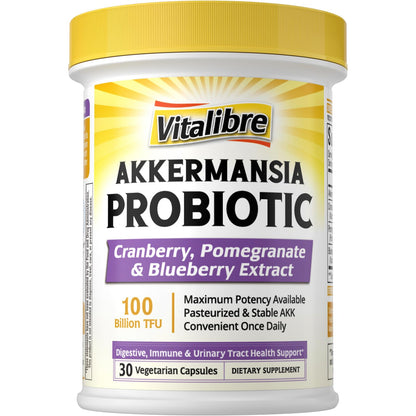Vitalibre Akkermansia Probiotics 100B TFU - Pasteurized Muciniphila + Cranberry