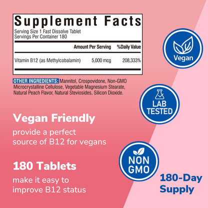 Vitalibre Vitamin B12 Sublingual 5000 mcg – Vegan Methylcobalamin
