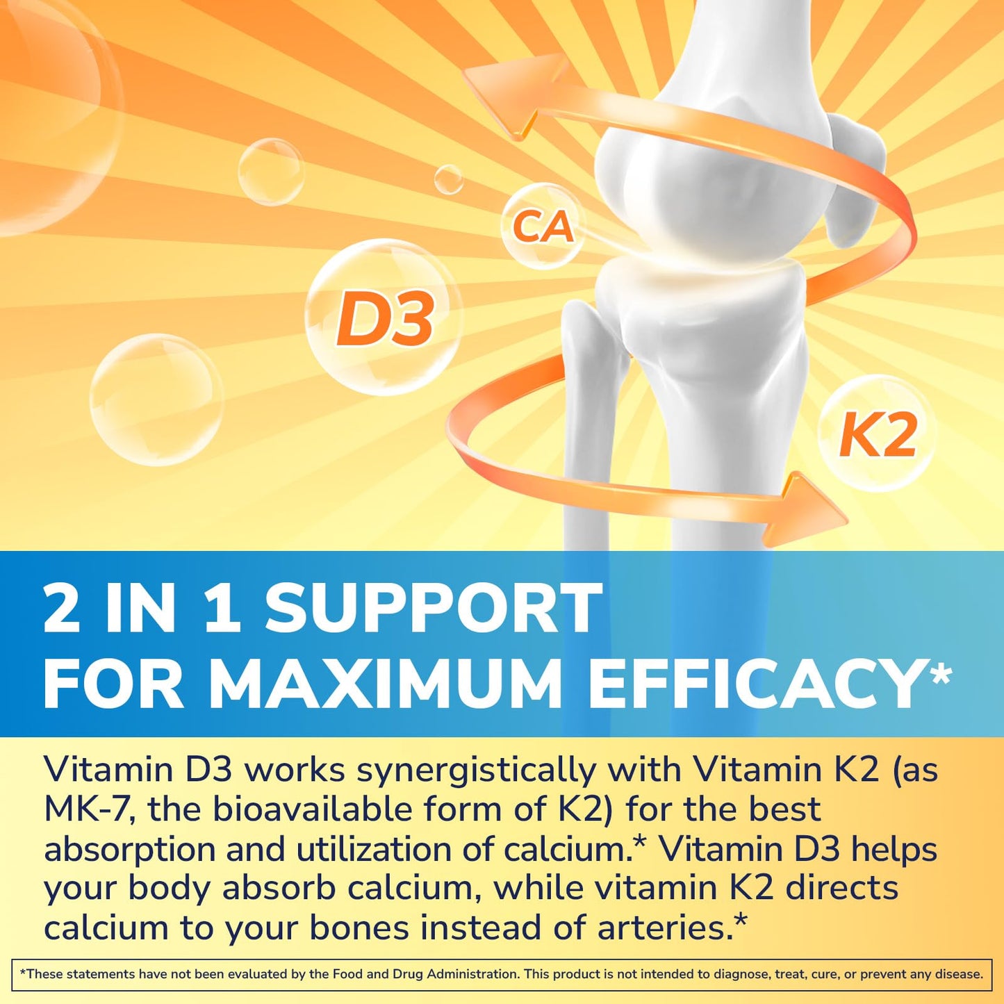 Vitalibre Vitamin D3 K2 Supplement 10000 IU D3 / 200 mcg K2 MK7 | 90 Softgels