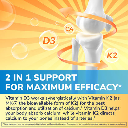 Vitalibre Vitamin D3 K2 Supplement 10000 IU D3 / 200 mcg K2 MK7 | 90 Softgels