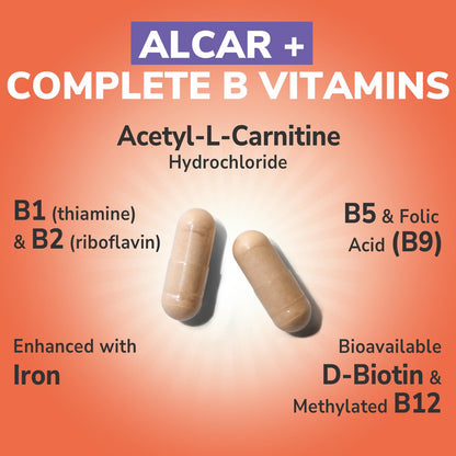 Vitalibre Acetyl-L-Carnitine HCl 1250mg with B Vitamins – High Potency, Energy & Brain Support | 120 Vegan Caps