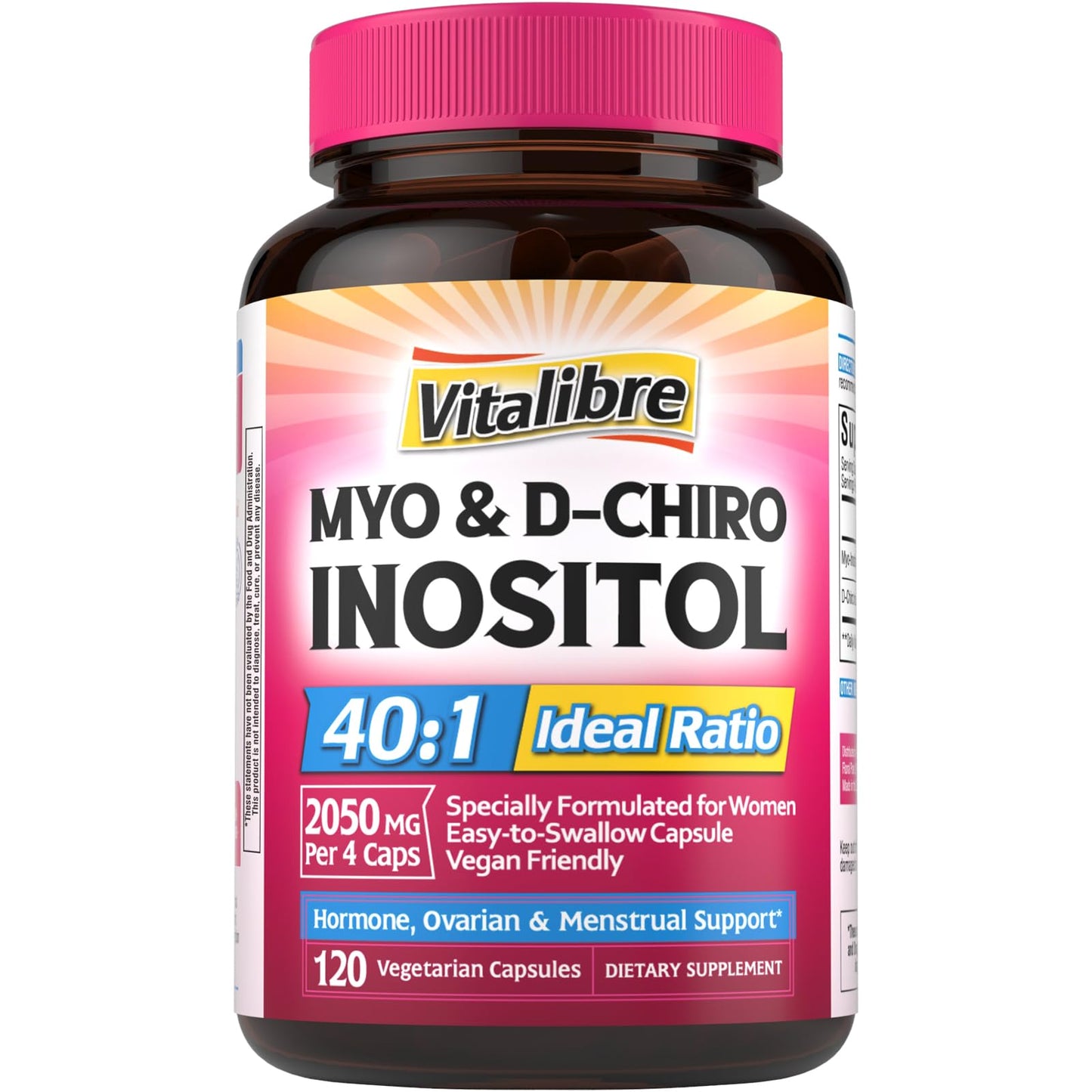 Vitalibre Inositol for Women | 40:1 Myo-Inositol & D-Chiro | 120 Vegan Capsules