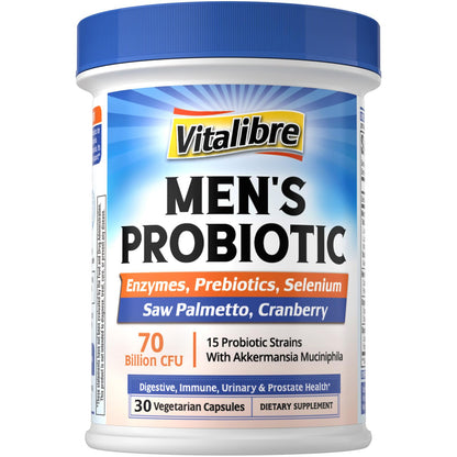 Vitalibre Probiotics for Men – 70B CFU with Akkermansia Muciniphila | Prostate & Digestive Health | 30 Capsules