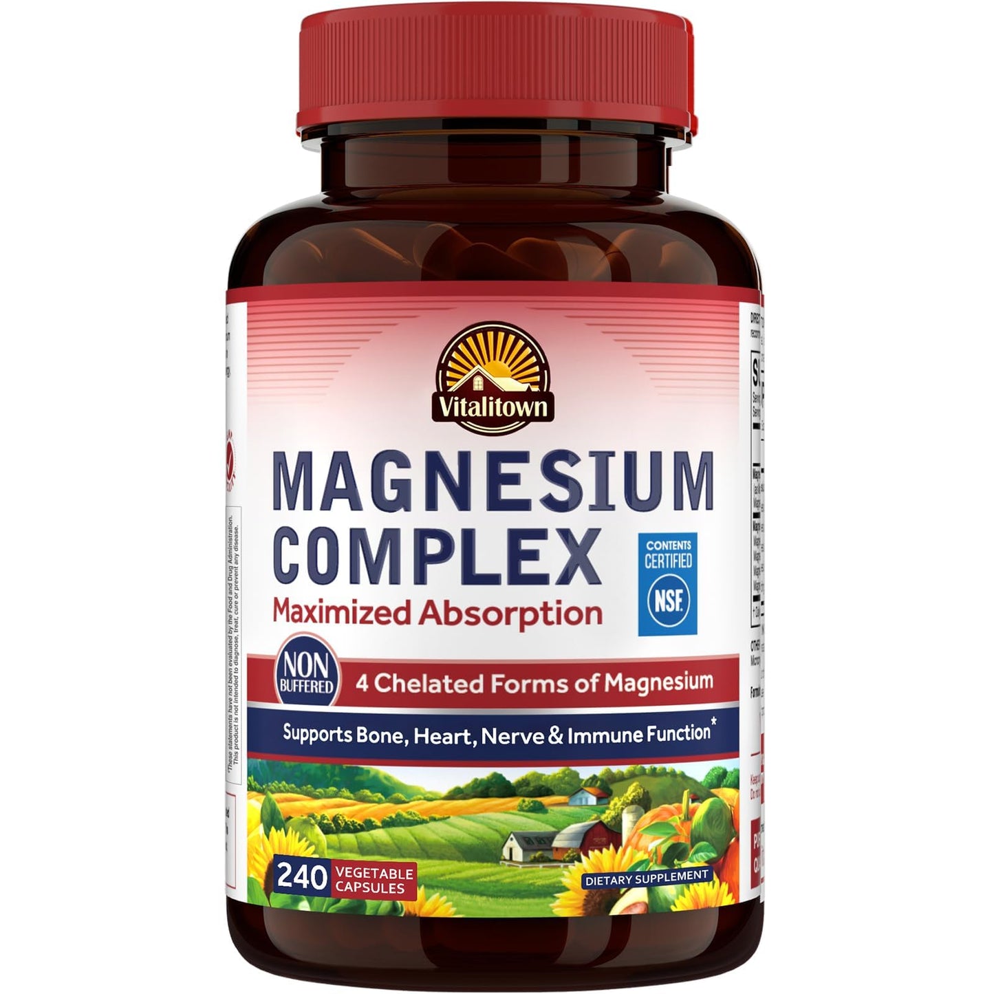 Vitalitown Magnesium Complex 500 mg | Chelated Glycinate, Citrate, Taurate & Malate | 240 Vegan Capsules | NSF Certified