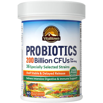 Vitalitown Probiotics 200B CFUs, 36 Strains | Shelf-Stable, 60 ct | Vegan & Non-GMO