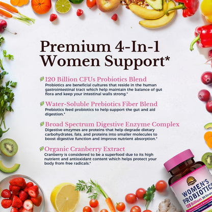 Vitalitown Probiotics for Women – 120 Billion CFUs, 30 Strains, Prebiotics & Enzymes | Vegan