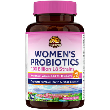 Vitalitown Women’s Probiotics – 100B CFUs, 18 Strains | 60 Vegan Caps
