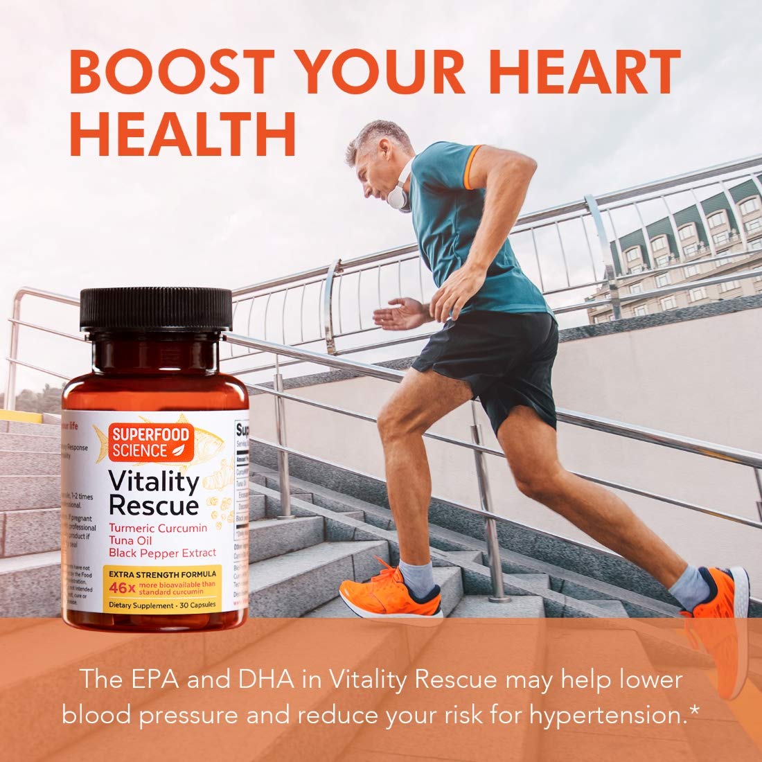 Vitality Rescue Fish Oil + Turmeric with BioPerine | CurcuWin 46x Absorption | 30 Capsules