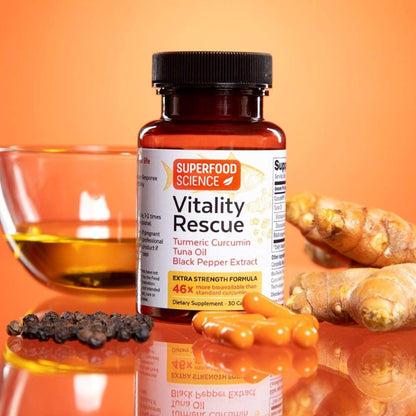 Vitality Rescue Fish Oil + Turmeric with BioPerine | CurcuWin 46x Absorption | 30 Capsules