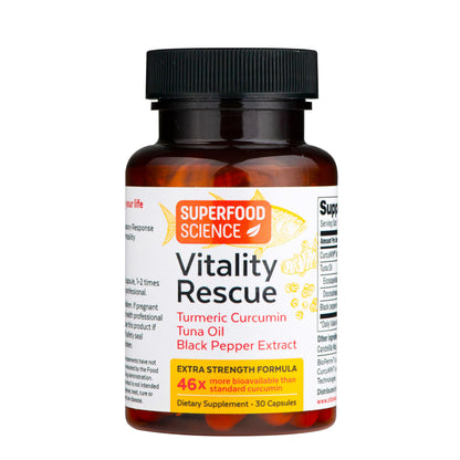 Vitality Rescue Fish Oil + Turmeric with BioPerine | CurcuWin 46x Absorption | 30 Capsules
