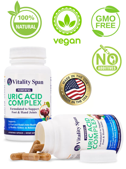 Vitality Span Uric Acid Cleanse - Turmeric & Tart Cherry, 60 Veg Capsules, Made in USA