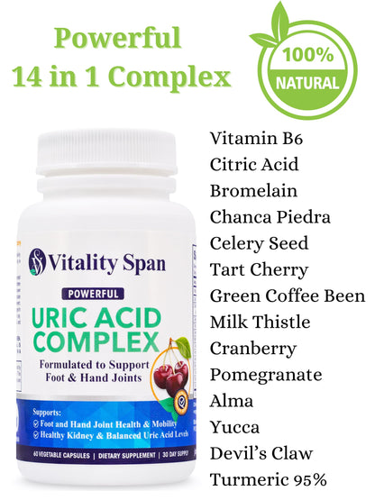 Vitality Span Uric Acid Cleanse - Turmeric & Tart Cherry, 60 Veg Capsules, Made in USA