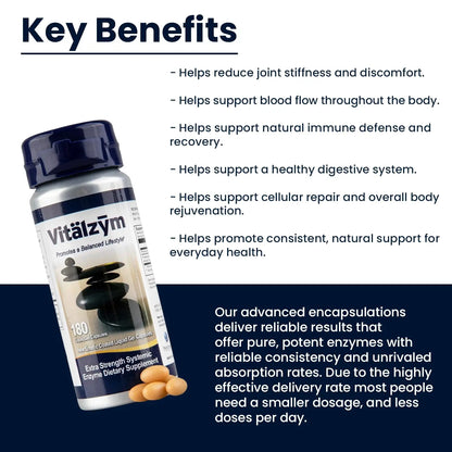 VITÄLZYM Proteolytic Systemic Enzymes Liquid Gel Capsules with Serrapeptase | Immune & Joint Support BritishVita | Premium UK Vitamins & Wellness Supplements