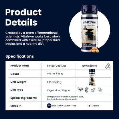 VITÄLZYM Proteolytic Systemic Enzymes Liquid Gel Capsules with Serrapeptase | Immune & Joint Support BritishVita | Premium UK Vitamins & Wellness Supplements