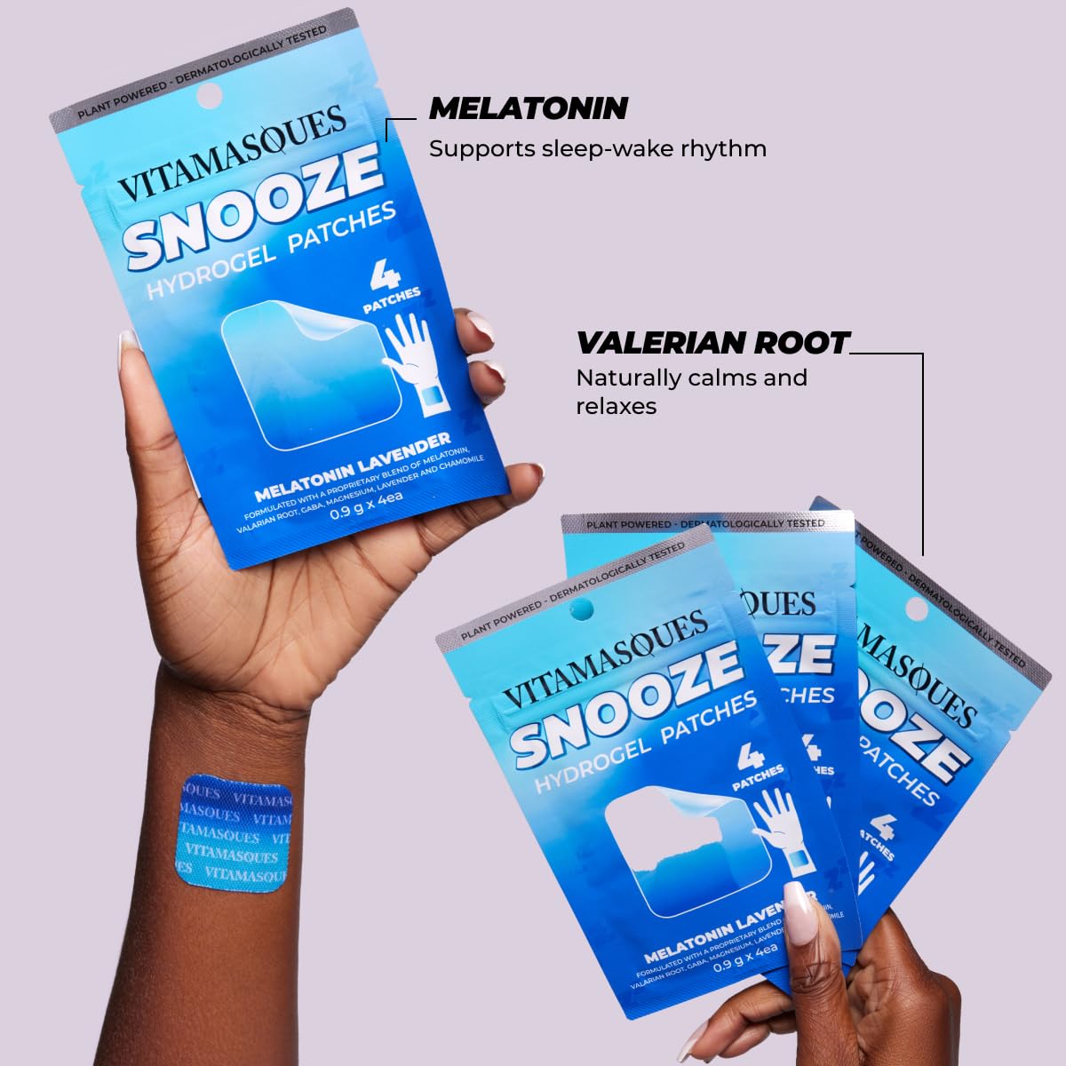 Vitamasques Snooze Sleep Patches 3-Pack – Lavender, Melatonin, GABA & Valerian Root | Korean Skincare