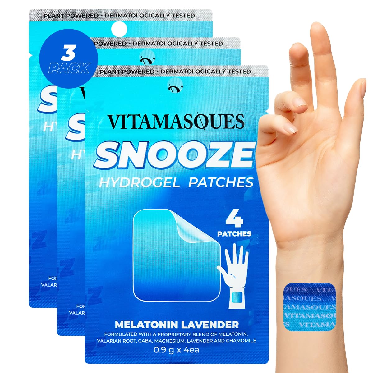 Vitamasques Snooze Sleep Patches 3-Pack – Lavender, Melatonin, GABA & Valerian Root | Korean Skincare