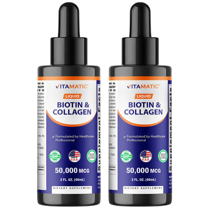 Vitamatic 2 Packs Liquid Biotin & Collagen for Hair Growth - Hair, Skin & Nails