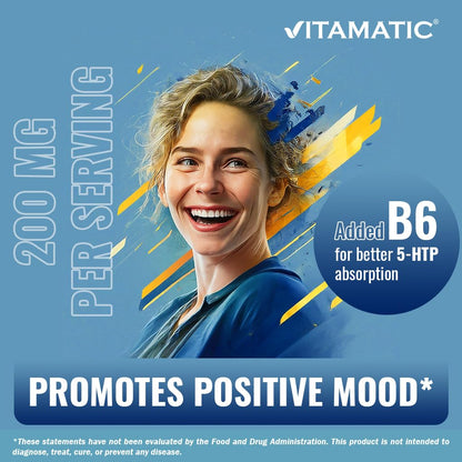 Vitamatic 5-HTP 200mg + B6 5mg - 240 Vegetarian Capsules | 5-HTP Supplement (Griffonia Simplicifolia Seed Extract)