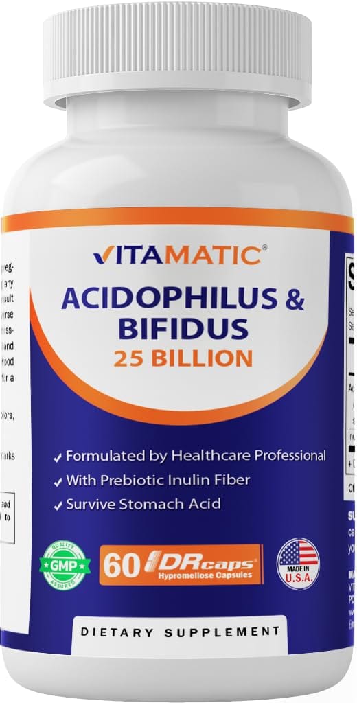 Vitamatic Acidophilus Bifidus 25 Billion DR Capsule – 60 Count | Digestive Support