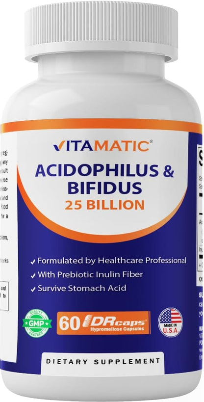 Vitamatic Acidophilus Bifidus 25 Billion DR Capsule – 60 Count | Digestive Support