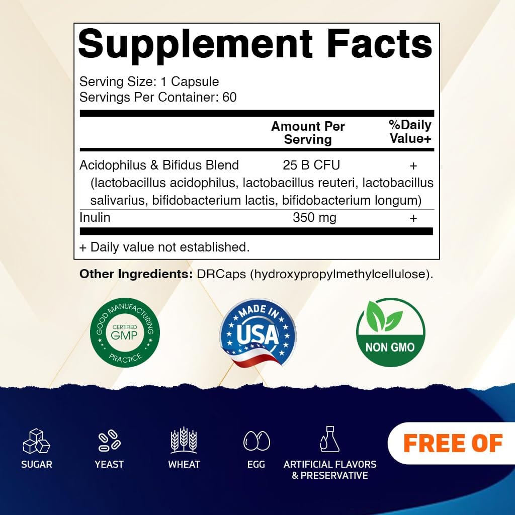 Vitamatic Acidophilus Bifidus 25 Billion DR Capsule – 60 Count | Digestive Support