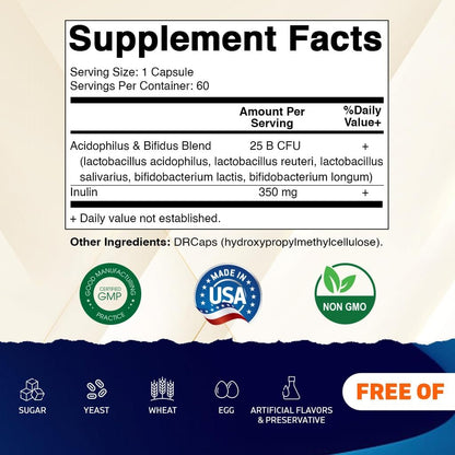 Vitamatic Acidophilus Bifidus 25 Billion DR Capsule – 60 Count | Digestive Support