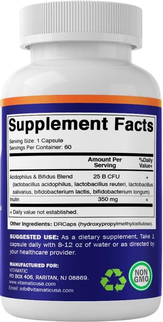 Vitamatic Acidophilus Bifidus 25 Billion DR Capsule – 60 Count | Digestive Support