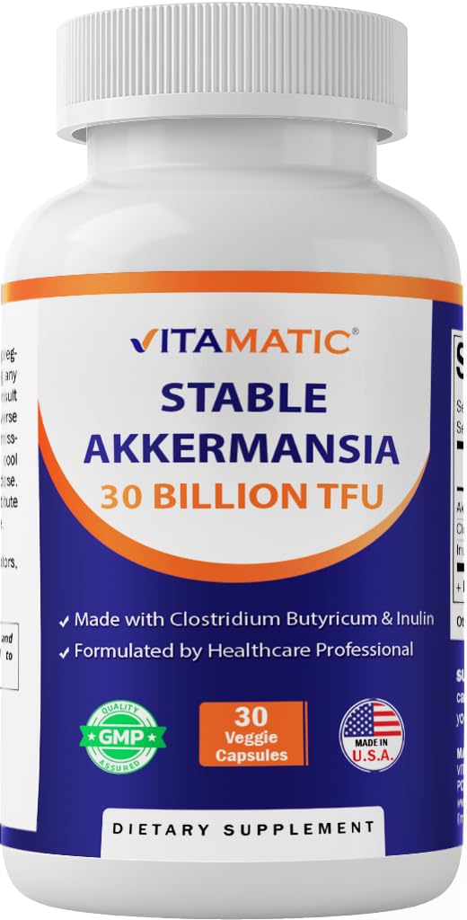 Vitamatic Akkermansia Muciniphila 30B TFU + Clostridium Butyricum + Inulin – GLP-1 Probiotic, 30 Vegan Capsules