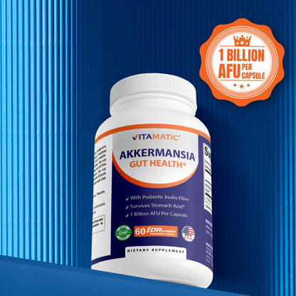 Vitamatic Akkermansia Muciniphila Gut Health - 60 DR Capsules (Delayed Release) - Prebiotic Inulin