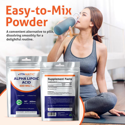 Vitamatic Pure Alpha Lipoic Acid (ALA) 600mg Per Serving - 167 Servings - Non-GMO & Gluten Free