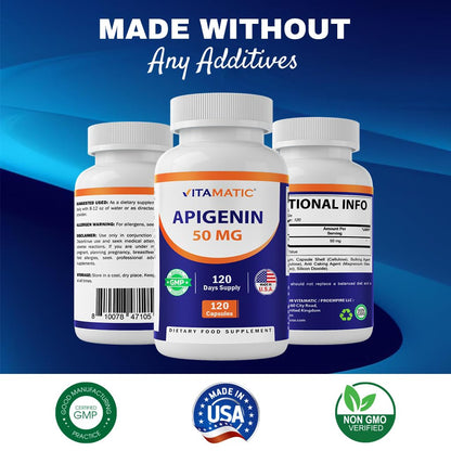 Vitamatic 2 Pack Apigenin 50mg - 240 Vegetarian Capsules | Prostate Health, Metabolism & Relaxation