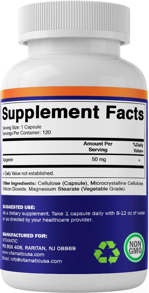 Vitamatic 2 Pack Apigenin 50mg - 240 Vegetarian Capsules | Prostate Health, Metabolism & Relaxation