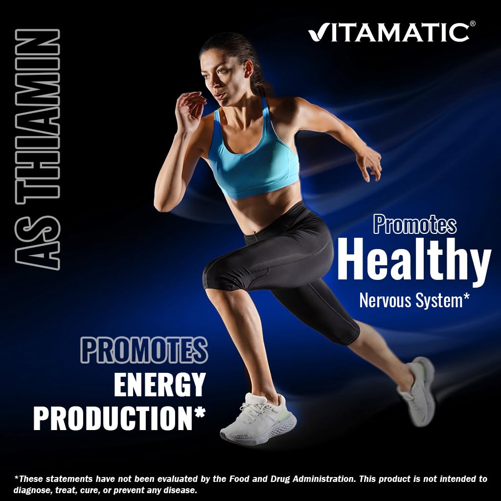 Vitamatic Vitamin B1 100mg – 250 Vegetarian Tablets | Energy, Nerve & Heart Health (Pack of 2)