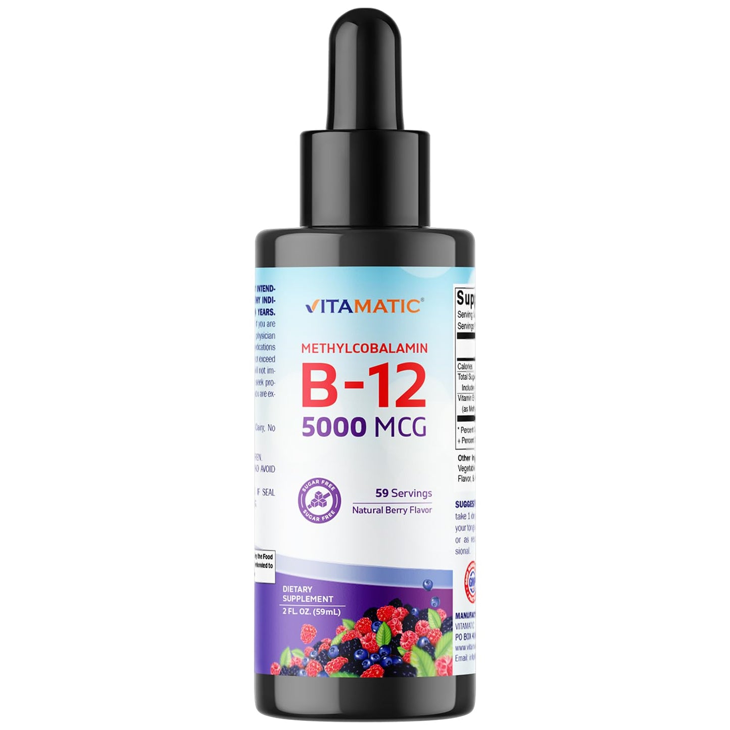 Vitamatic Liquid Vitamin B12 5000 mcg – Berry Flavor – Sublingual 2 fl oz